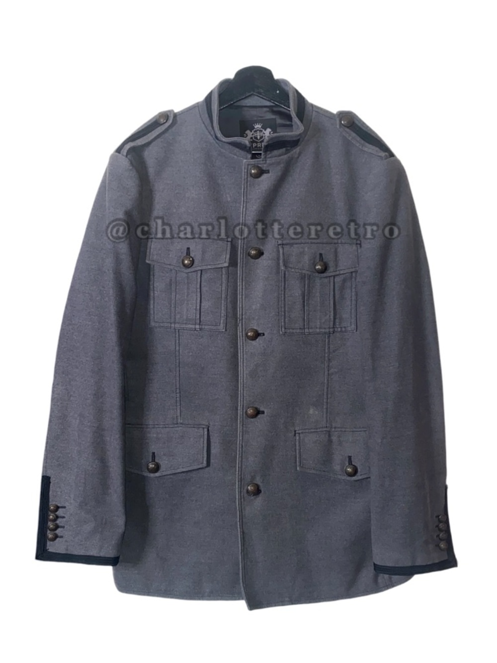 Y2K EXPRESS Military Style Jacket w Mandarin Collar + Epaulettes
